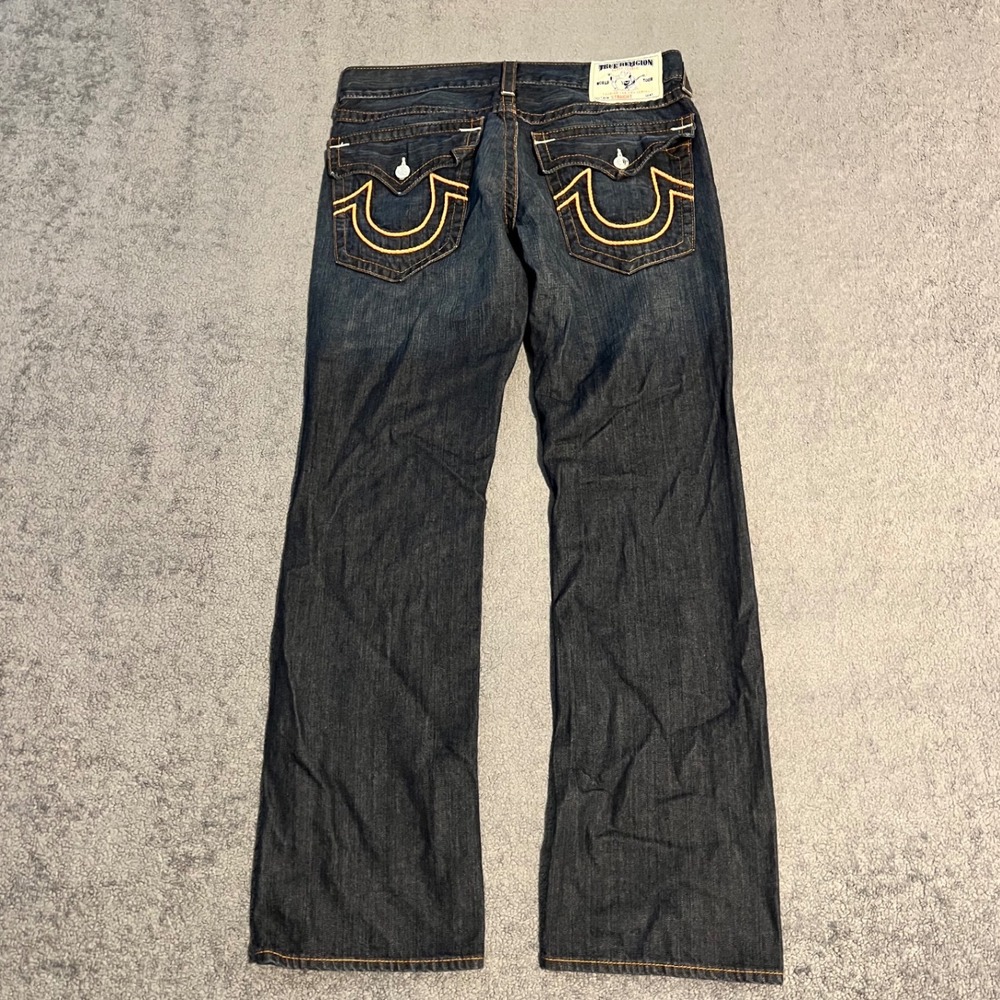 Vintage 90s True Religion Mens Straight Leg Jeans Dark Wash Orange Size 34